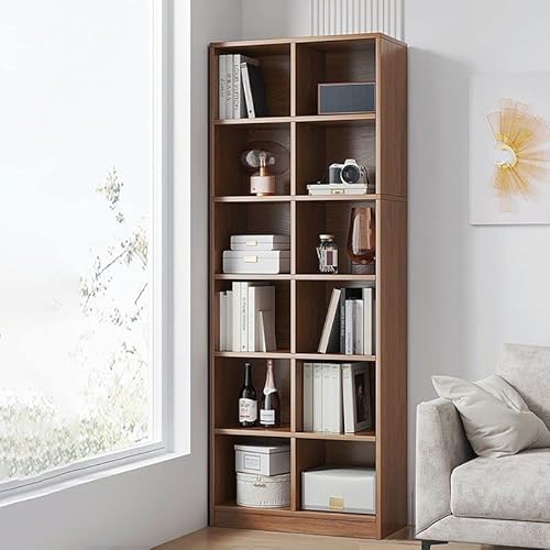 Bücherregal mit 12 Würfeln, Aufbewahrungs-Organizer aus Massivholz, moderne Vitrine, freistehend, 6 Ebenen, mit geschlossener Rückseite, Bücherregal für das Wohnzimmer, nussbraun, 59,4 cm L x 30,5 cm von MESCXTY