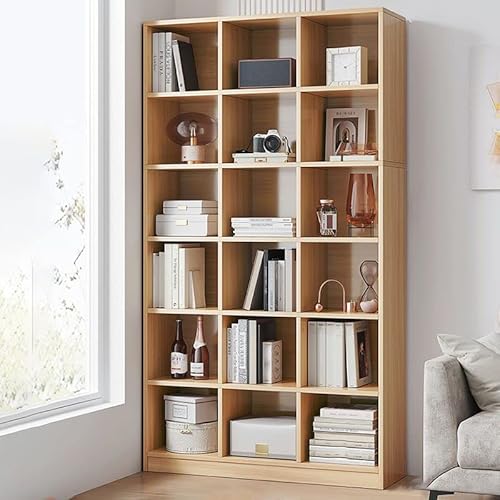 Bücherregal mit 18 Würfeln, Aufbewahrungs-Organizer aus Massivholz, moderne Vitrine, freistehend, 6 Ebenen, mit geschlossener Rückseite, Bücherregal für das Wohnzimmer, naturfarben, 89,9 cm L x 30,5 von MESCXTY