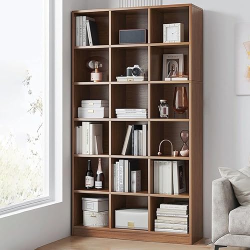 Bücherregal mit 18 Würfeln, Aufbewahrungs-Organizer aus Massivholz, moderne Vitrine, freistehend, 6 Ebenen, mit geschlossener Rückseite, Bücherregal für das Wohnzimmer, nussbraun, 89,9 cm L x 30,5 cm von MESCXTY