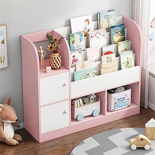 Bücherregal mit geschlossener Rückseite, Bücherregal fürs Kinderzimmer, vom Boden bis zur Decke reichendes kurzes Regal, Leseregal, Aufbewahrung für Babyspielzeug, Bilderbuchschrank, Rosa, 109,4 cm L von MESCXTY