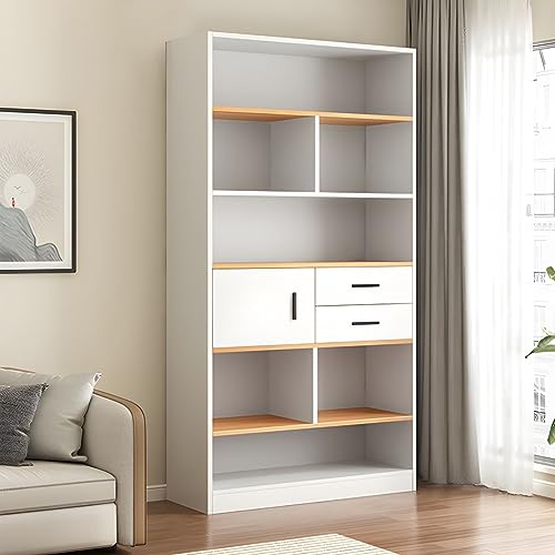 Bücherregal mit geschlossener Rückseite, modernes Bücherregal aus Holzwerkstoff, fürs Büro, deckenhohes Regal an der Wand, Gitterschrank, Lagerschrank, Weiß, 82,9 cm L x 24,9 cm B x 180,3 cm H von MESCXTY