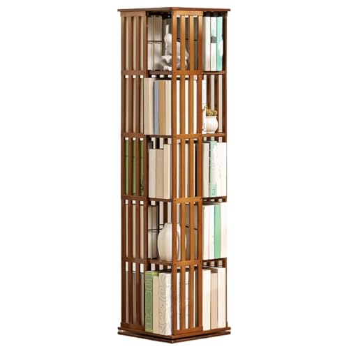 Drehbarer Bücherregalturm, Eckregal mit 5/6 Ebenen für kleine Räume, einfaches Bücherregal für den Boden und multifunktionales kreatives Wohnzimmer für Studenten (Farbe: BRAUN, Größe: 5-stufig) von MESCXTY