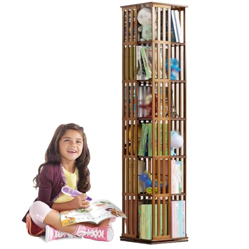 Drehbarer Bücherregalturm, Eckregal mit 5/6 Ebenen für kleine Räume, einfaches Bücherregal für den Boden und multifunktionales kreatives Wohnzimmer für Studenten (Farbe: BRAUN, Größe: 6-stufig) von MESCXTY