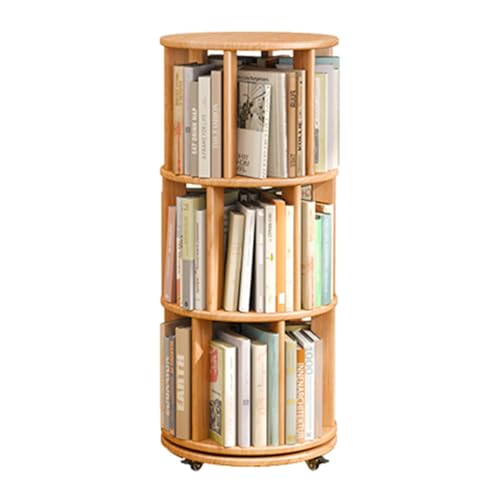 Drehbares Bücherregal, Eckregal aus Bambus, Medienaufbewahrung, drehbarer, bodenstehender Aufbewahrungsorganisator, Wohnzimmer, Schlafzimmer, 360-Grad-Aufbewahrung, B, 3 Ebenen, 17,3 x 17,3 x 40,2 Zo von MESCXTY