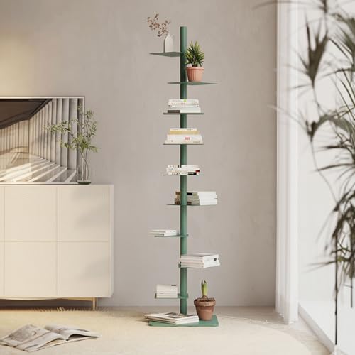 Drehbares Bücherregal, platzsparender Cubby-Aufbewahrungs-Organizer, Bücherturm aus Metall mit vertikalem Rücken, einfaches Design, Standhöhe nur 15,7 Zoll, DIY-Regal für Dekoration, Grün von MESCXTY