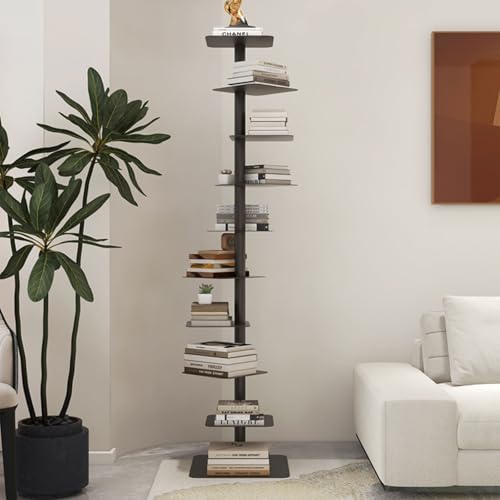 Drehbares Bücherregal, platzsparender Cubby-Aufbewahrungs-Organizer, Bücherturm aus Metall mit vertikalem Rücken, einfaches Design, Standhöhe nur 15,7 Zoll, DIY-Regal für Dekoration, Schwarz von MESCXTY