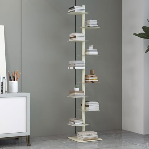 Drehbares Bücherregal, platzsparender Cubby-Aufbewahrungs-Organizer, Bücherturm aus Metall mit vertikalem Rücken, einfaches Design, Standhöhe nur 15,7 Zoll, DIY-Regal für Dekoration, weiß von MESCXTY