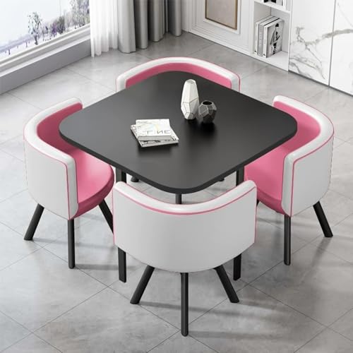 Esszimmertisch und Stühle, 4 moderne Couchtisch-Set, modernes Esstisch-Set, Comedor Moderno, rundes Esszimmertisch-Set, mit 4 gepolsterten Stühlen (schwarzer quadratischer Tisch & 4 rosa-weißer Stuhl) Esszimmertisch und Stühle, 4 moderne Couchtisch-Set, modernes Esstisch-Set, Comedor Moderno, rundes Esszimmertisch-Set, mit 4 gepolsterten Stühlen (schwarzer quadratischer Tisch & 4 rosa-weißer Stuhl) von MESCXTY