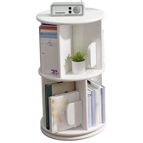 Geometrisches Bücherregal aus Gummiholz, modernes drehbares Bücherregal, 360° drehbar, für Landung, Schlafzimmer, Arbeitszimmer, Eckregal, kreatives Schreibtisch-Präsentationsregal, weiß, 15,7" L x B von MESCXTY