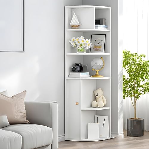 Geschlossenes Bücherregal aus Holz, Arbeitszimmer, Eck-Bücherregal, Regal, dreieckiger Schrank, multifunktionaler Ablageschrank, weiße Schublade nicht im Lieferumfang enthalten, 11,8" L x 55,1" H von MESCXTY