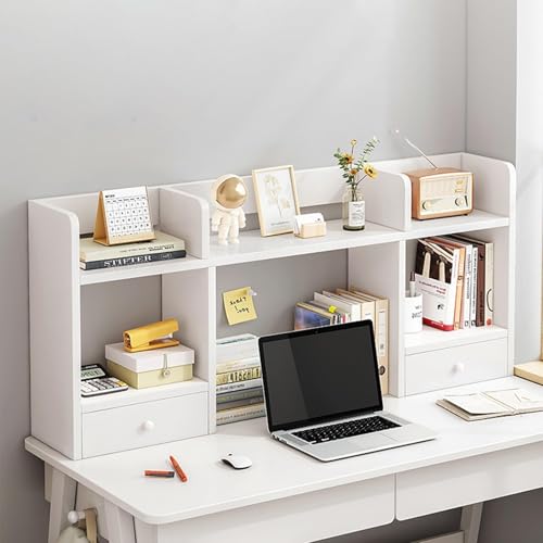 Holz-Schreibtischregalständer - Schreibtisch-Bücherregal für Computertisch, Arbeitsplatten-Aufbewahrungsregal, freistehendes Bücherregal mit 2 Türen, Home-Office-Wohnheimmöbel-Aufsatzregal (weiß, 5 Holz-Schreibtischregalständer - Schreibtisch-Bücherregal für Computertisch, Arbeitsplatten-Aufbewahrungsregal, freistehendes Bücherregal mit 2 Türen, Home-Office-Wohnheimmöbel-Aufsatzregal (weiß, 5 von MESCXTY