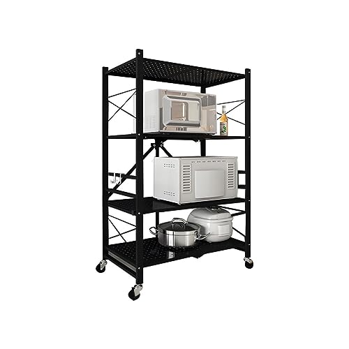 Industrielles, zusammenklappbares Etagere-Bücherregal aus Metall, offen mit Lenkrollen, installationsfreies Regal, Bodenlagerregal, Balkon, abnehmbar, Schwarz, 81,1 cm L x 34,3 cm B, 125,9 cm H von MESCXTY