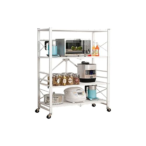 Industrielles, zusammenklappbares Etagere-Bücherregal aus Metall, offen mit Lenkrollen, installationsfreies Regal, Bodenregal, Balkon, abnehmbar, weiß, 39,8" L x 13,4" B, 49,2" H von MESCXTY