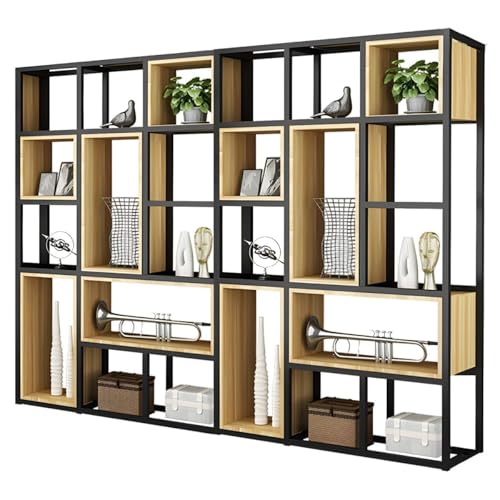 Industrielles Bücherregal aus Holz im Würfel-Design mit Regalen und offener Rückseite, Bücherregal aus Eisen, Bodenregal aus Stahl, mehrschichtiges Lagerregal, Büro-Trennwand, Display, naturfarben, 2 von MESCXTY