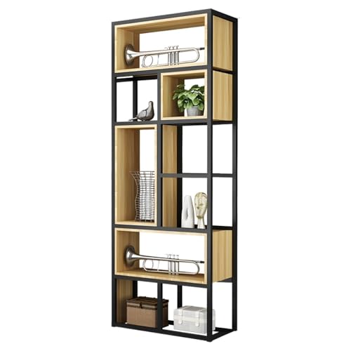 Industrielles Bücherregal aus Holz im Würfel-Design mit Regalen und offener Rückseite, Bücherregal aus Eisen, Bodenregal aus Stahl, mehrschichtiges Lagerregal, Büro-Trennwand, Display, Natur, 80 x 24 von MESCXTY