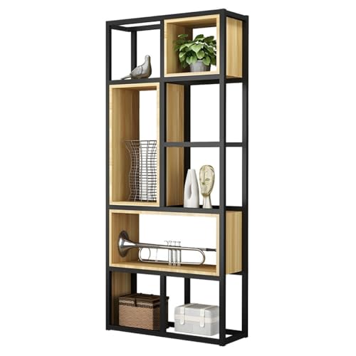 Industrielles Bücherregal aus Holz im Würfel-Design mit Regalen und offener Rückseite, Bücherregal aus Eisen, Bodenregal aus Stahl, mehrschichtiges Lagerregal, Büro-Trennwand, Display, Natur, 80 x 24 von MESCXTY