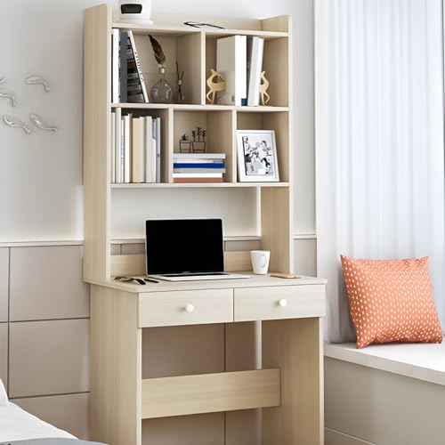Kleiner, aber quadratischer Bürotisch mit Stützbock, 3-in-1-Aufsatz inklusive und Bücherregal-Kombination, Computer-Schreibtisch, Bücherregal, integriertes Studentenschreibregal, Natur, 24"L x 16"B 6 von MESCXTY