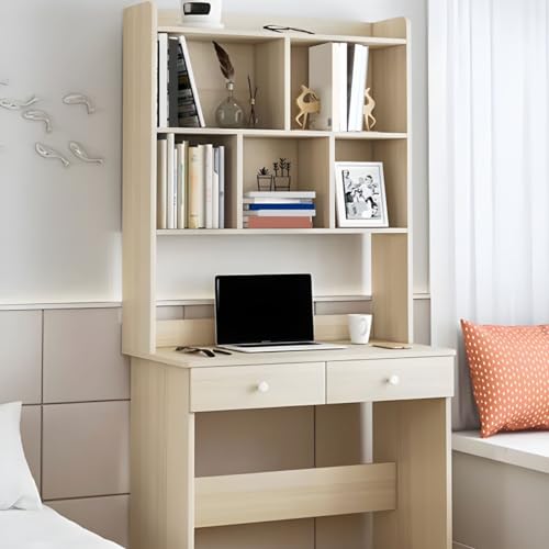 Kleiner, aber quadratischer Bürotisch mit Stützbock, 3-in-1-Kombination mit Aufsatz und Bücherregal, Computer-Schreibtisch, Bücherregal, integriertes Schreibpult für Studenten, Natur, 78,7 cm L x 40, von MESCXTY