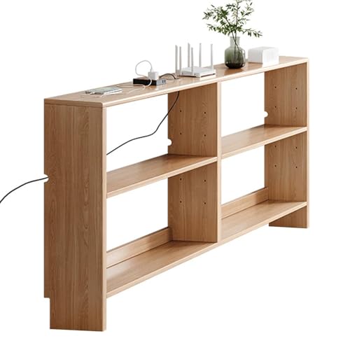 Konsolentisch, schmaler Sofatisch mit Kabelmanagement, einzigartiger Eingangstisch aus Holz, Bücherregal unter dem Fenster, kurzes Bücherregal für Wohnzimmer/Foyer, Holzfarbe, 59 x 5,9/150 x 15 cm von MESCXTY