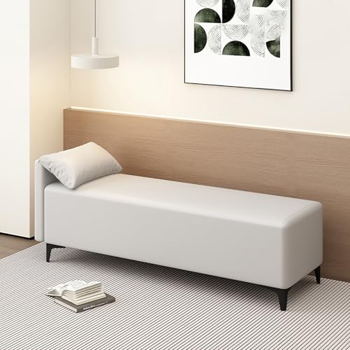 Leather Upholstered Ottoman Bench with Pillow,Shoe Changing Bench for Entryway, Storage Bench with Padded Seat & Metal Legs for Bedroom Living Room(80x40x40cm, Light Gray) von MESCXTY