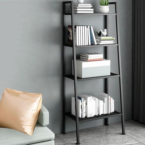 Leiter-Bücherregal aus Metall, modernes Bücherregal, Küchenregal, mehrschichtiger, raumhoher trapezförmiger Blumenständer für den Balkon (24" L x 14" B x 58" H, schwarz) von MESCXTY