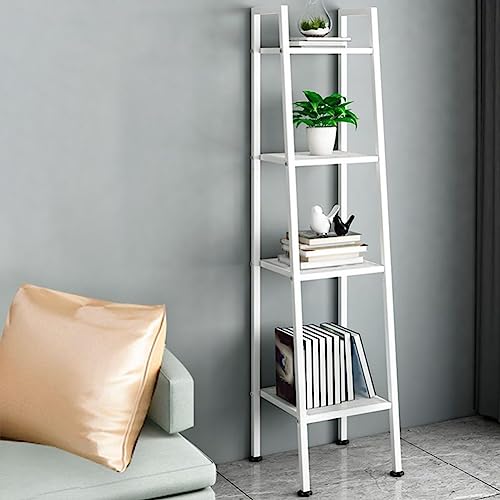 Leiter-Bücherregal aus Metall, modernes Bücherregal, rechteckige Regale, Lagerregal, Küche, mehrschichtig, vom Boden bis zur Decke, trapezförmig, Balkon, Blumenständer, weiß, 14" L x 14" B x 58" H von MESCXTY