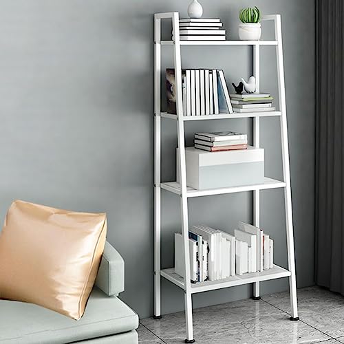 Leiter-Bücherregal aus Metall, modernes Bücherregal, rechteckige Regale, Lagerregal, Küche, mehrschichtig, vom Boden bis zur Decke, trapezförmig, Balkon, Blumenständer, weiß, 24" L x 14" B x 58" H von MESCXTY