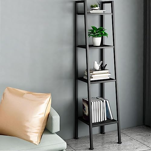 Leiter-Bücherregal aus Metall, modernes Bücherregal mit rechteckigen Regalen, Lagerregal, Küche, mehrschichtig, vom Boden bis zur Decke, trapezförmig, für Balkon, Blumenständer, Schwarz, 14" L x B 58 von MESCXTY