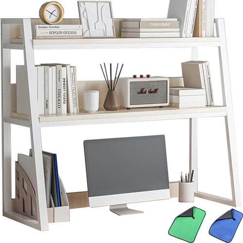 Leiter-Schreibtischregal, 3-stufiger Schreibtischaufsatz für Computertisch, Präsentationsregal, Mehrzweck-Bücherregal aus Metall und Holz im Vintage-Stil, Aufbewahrungsorganisator für Wohnheim, Büro, von MESCXTY