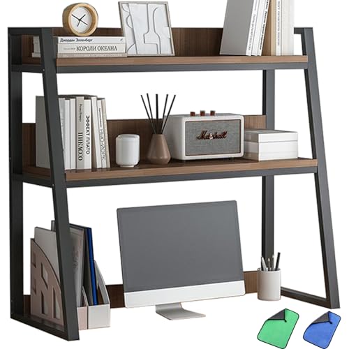 Leiter-Schreibtischregal, Schreibtischaufsatz mit 3 Ebenen für Computertisch, Präsentationsregal, Mehrzweck-Bücherregal aus Metall und Holz im Vintage-Stil, Aufbewahrungsorganisator für Wohnheim, Büro von MESCXTY