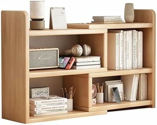 MESCXTY 3-stöckiges Bücherregal, hölzernes Schreibtisch-Bücherregal, einziehbares Tisch-Bücherregal, modernes Schreibtisch-Display, Aufbewahrungs-Bücherregal, erweiterbarer Organizer von MESCXTY