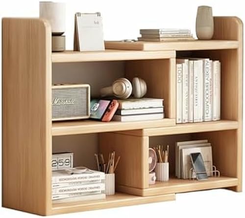 MESCXTY 3-stöckiges Bücherregal, hölzernes Schreibtisch-Bücherregal, einziehbares Tisch-Bücherregal, modernes Schreibtisch-Display, Aufbewahrungs-Bücherregal, erweiterbarer Organizer von MESCXTY