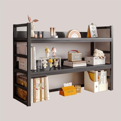 MESCXTY 3-stöckiges Schreibtisch-Bücherregal, Schreibtischaufsatz aus Holz für Wohnheime mit Metallrahmen, niedriges Mehrzweck-Organizer-Regal für Büro, Arbeitszimmer (schwarz) von MESCXTY