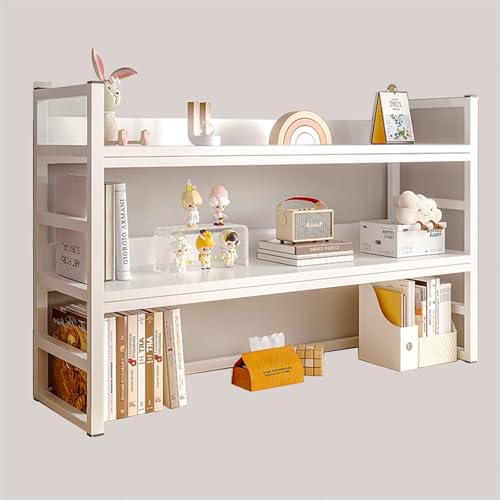 MESCXTY 3-stöckiges Schreibtisch-Bücherregal, Schreibtischaufsatz aus Holz für Wohnheime mit Metallrahmen, niedriges Mehrzweck-Organizer-Regal für Büro, Arbeitszimmer (weiß) von MESCXTY
