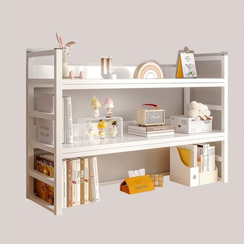 MESCXTY 3-stöckiges Schreibtisch-Bücherregal, Schreibtischaufsatz aus Holz für Wohnheime mit Metallrahmen, niedriges Mehrzweck-Organizer-Regal für Büro, Arbeitszimmer (weiß) von MESCXTY