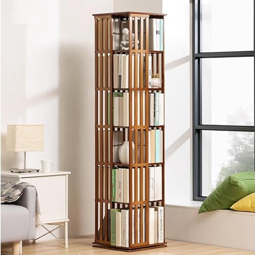 MESCXTY 360° drehbarer Bücherregalturm, drehbares Bücherregal aus Bambus, drehbares Eckregal, bodenstehendes Bücherregal für das Home-Office-Klassenzimmer (6 Ebenen, braun) von MESCXTY