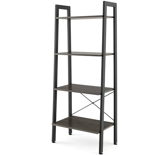 MESCXTY 4-stöckiges Bücherregal, Industrie-Display-Lagerregal, Pflanzen- und Blumenständer, Metallrahmen, Leiter-Bücherregal, Industrie-Bücherregal aus Holz, freistehende Leiter für kleine Räume von MESCXTY