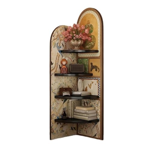 MESCXTY 4-stöckiges Eckregal, Holzständer, fächerförmiger Lagerschrank mit dekorativer Malerei, dreieckiges Wandregal für Wohnzimmer, Schlafzimmer, Büro,A,30 * 100CM von MESCXTY