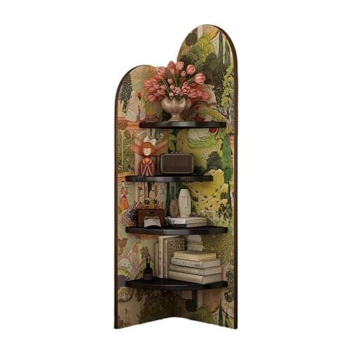 MESCXTY 4-stöckiges Eckregal, Holzständer, fächerförmiger Lagerschrank mit dekorativer Malerei, dreieckiges Wandregal für Wohnzimmer, Schlafzimmer, Büro,B,40 * 120CM von MESCXTY