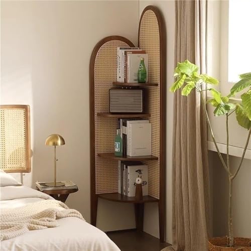 MESCXTY 4-stöckiges Rattan-Eckregal, dreieckiges Schrank-Bücherregal, hohes Akzent-Display-Bücherregal, für Wohnzimmer, Schlafzimmer, Büro, Bücherregal,A von MESCXTY