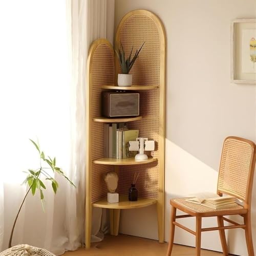 MESCXTY 4-stufiges Rattan-Eckregal, dreieckige Schrankbücherregale, hohes Akzent-Display-Bücherregal, für Wohnzimmer, Schlafzimmer, Büro, Bücherregal,C von MESCXTY