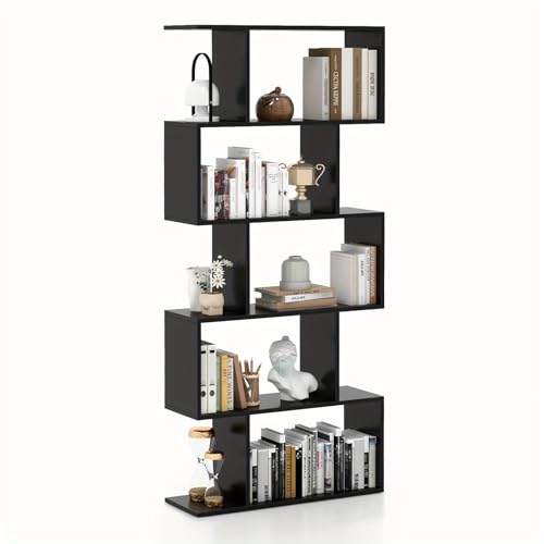 MESCXTY 5-stöckiges Bücherregal, geometrisches S-förmiges Bücherregal, Raumteiler, Aufbewahrungsregal, Ausstellungsregal und Trennwand, freistehendes dekoratives Regal für das Home Office von MESCXTY