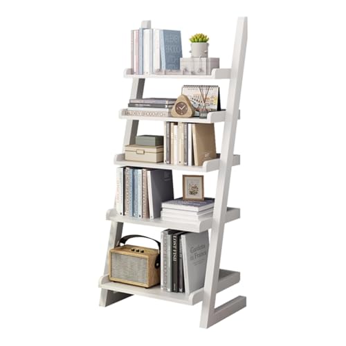MESCXTY 5-stufiges Leiter-Bücherregal, Massivholzregal, Bodenbücherregal, Beistelltisch für Wohnzimmer, offenes Lagerregal für Küche, Badezimmer,A von MESCXTY