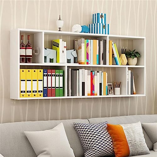 MESCXTY 6"/8" B Modernes Bücherregal aus Holz, Wandregal mit Regalböden, Wandregal, Hängeschrank, Kinderaufbewahrung, Display, Weiß, 47,2" L x 7,9" 25,6" H von MESCXTY