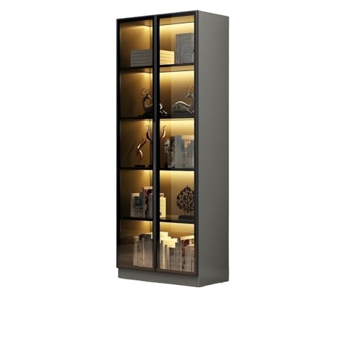 MESCXTY 79" H Bücherregal mit Lagerregalen und klaren Glastüren Tür Wandregal Bodenkombination Vitrine Arbeitszimmer Heim Bücherregal ohne Licht Dunkelgrau 23,6" L x 11,8" B 78,7" H von MESCXTY