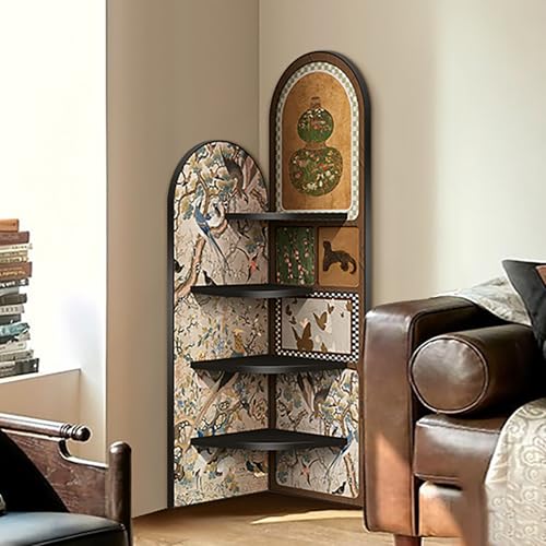 MESCXTY Bodenstehendes Eckregal, kleines Bücherregal, vierschichtiges Parfümregal, dekoratives Ausstellungsregal für das Wohnzimmer, kann Ornamente und Bücher platzieren, C 15,7 x 66,9 Zoll von MESCXTY