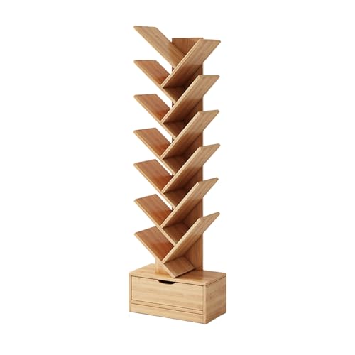 MESCXTY Bücherbaum-Bücherregal, schmaler Bücherregalturm, platzsparendes Bücherregal mit Lagerschrank-Eckregal für Wohnzimmer, Schlafzimmer und Home Office, Massivholzfarbe, 12. Etage von MESCXTY