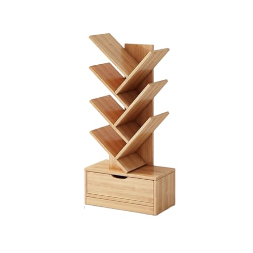 MESCXTY Bücherbaum-Bücherregal, schmaler Bücherregalturm, platzsparendes Bücherregal mit Lagerschrank-Eckregal für Wohnzimmer, Schlafzimmer und Home Office, Massivholzfarbe, 8. Etage von MESCXTY