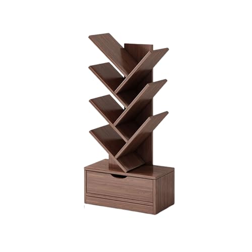 MESCXTY Bücherbaum-Bücherregal, schmaler Bücherregalturm, platzsparendes Bücherregal mit Lagerschrank-Eckregal für Wohnzimmer, Schlafzimmer und Home Office, Walnussfarbe, 6. Etage von MESCXTY