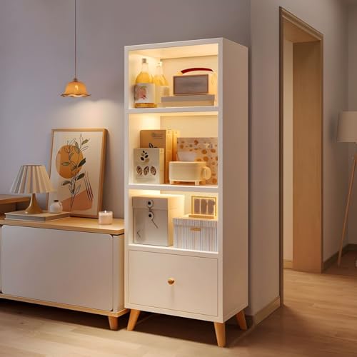 MESCXTY Bücherregal, Moderne Vitrine mit Schubladen und geschlossener Rückseite, Aufbewahrungsschrank aus Holz, freistehendes Bücherregal für das Home Office, ohne Türen, weiß, 19,5" L x 12" B 59" H MESCXTY Bücherregal, Moderne Vitrine mit Schubladen und geschlossener Rückseite, Aufbewahrungsschrank aus Holz, freistehendes Bücherregal für das Home Office, ohne Türen, weiß, 19,5" L x 12" B 59" H von MESCXTY